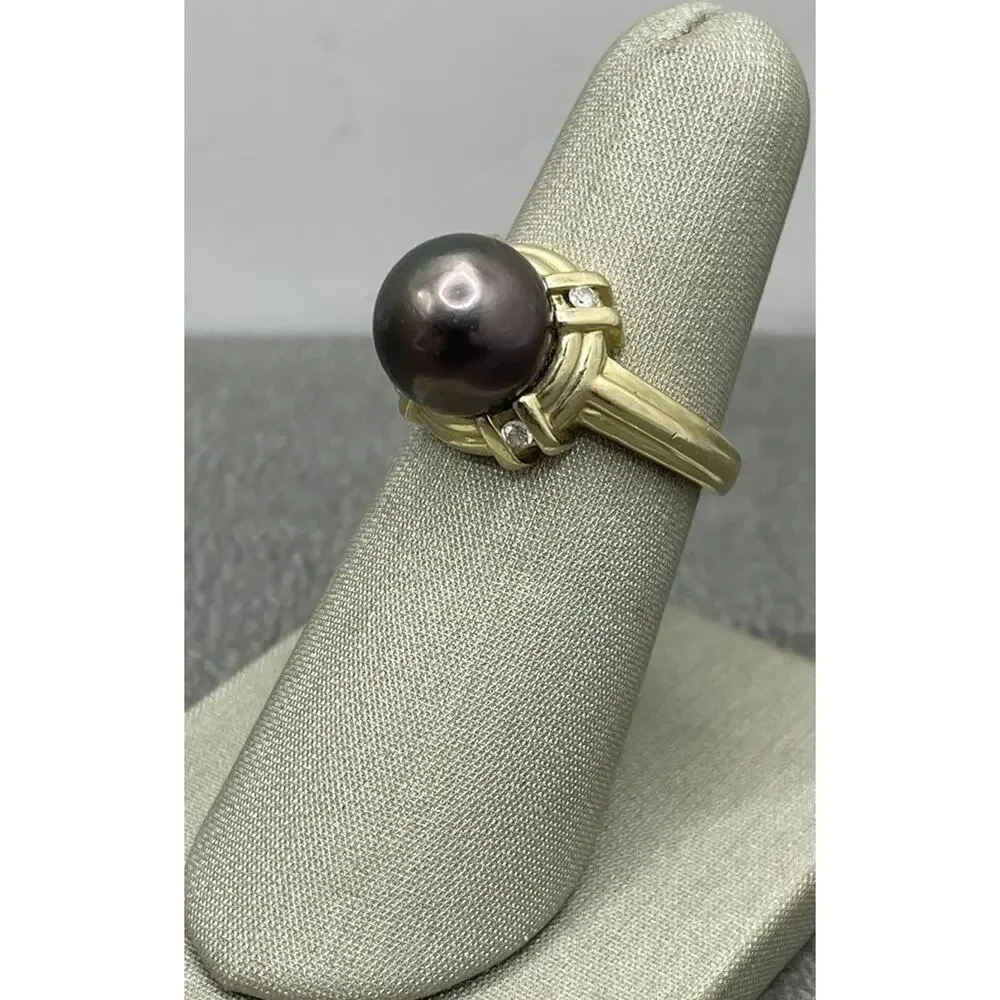 14K Yellow Gold Purple/Grey Pearl & Diamond Accents Ring (26367)